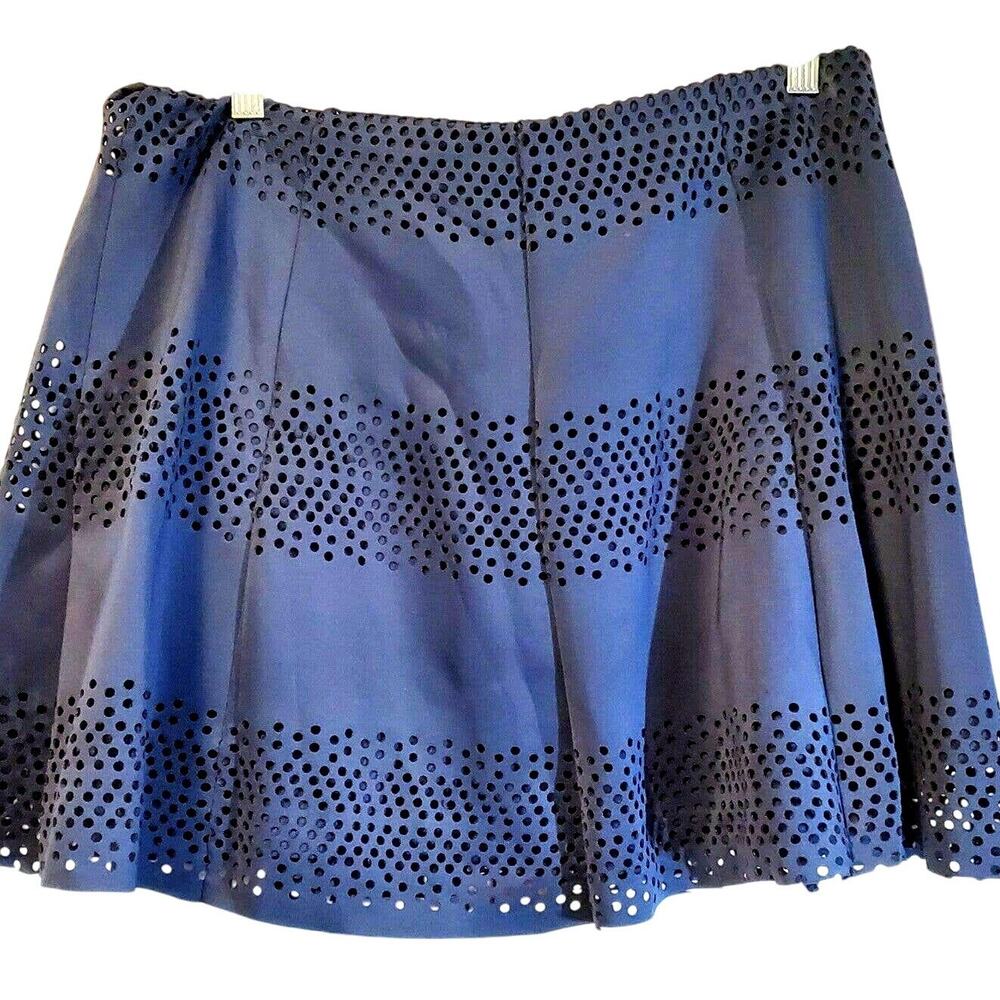 Jolt Skater Skirt Size L Blue Laser Cut Eyelet Dots Mini Lined Retro New